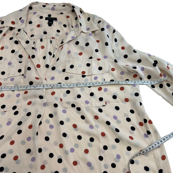 ANN Taylor Beige Polka Dot Polyester Blouse Size L - Picture 8 of 11